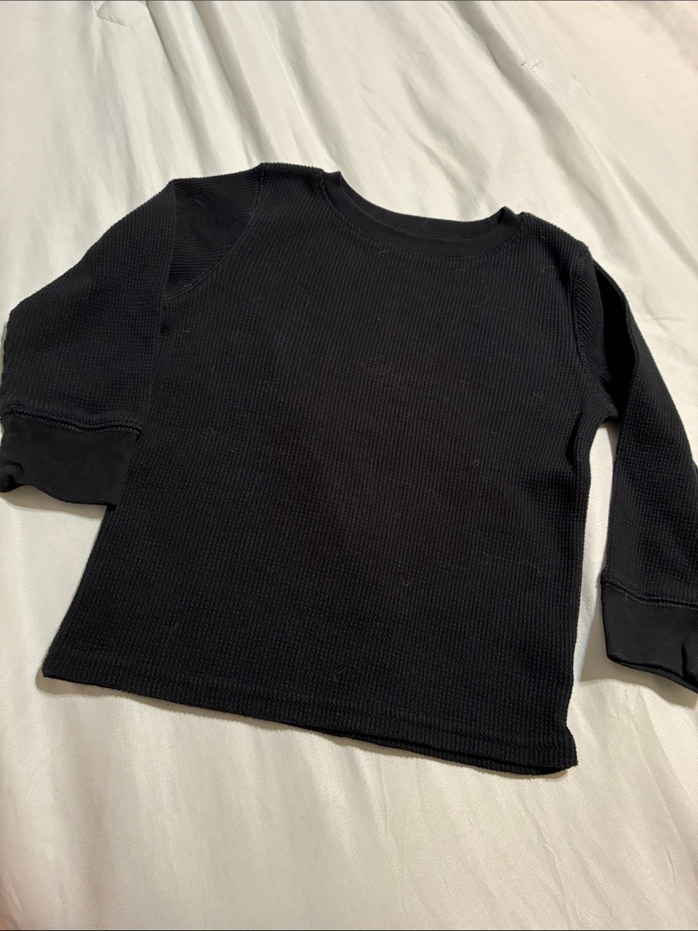 Kids Black Long-Sleeve waffle Tee